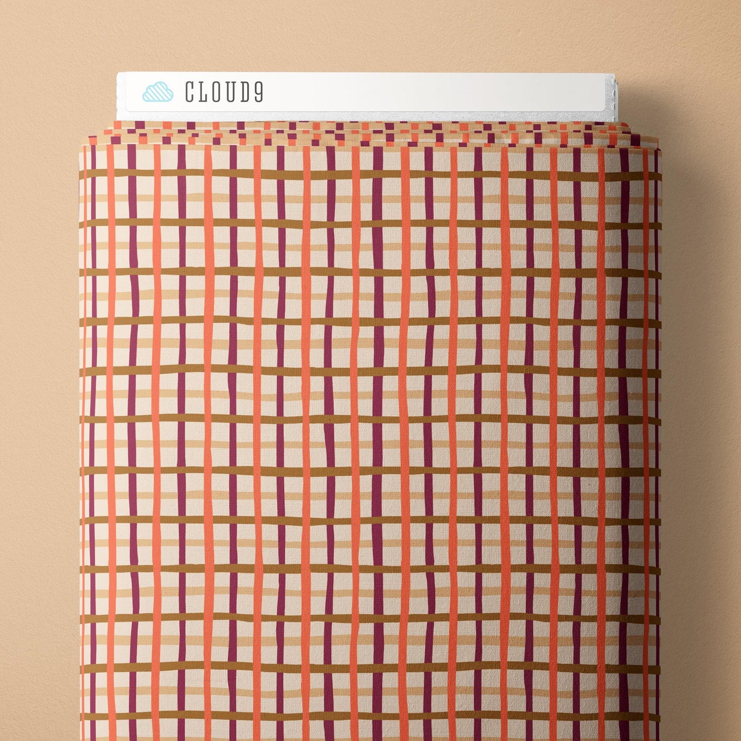 Pep Rally Plaid Plum Orange Fabric | Touchdowns & Tailwags by Krissy Mast for Cloud9 | Organic Cotton Plaid 229558