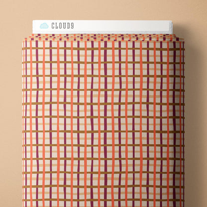 Pep Rally Plaid Plum Orange Fabric | Touchdowns & Tailwags by Krissy Mast for Cloud9 | Organic Cotton Plaid 229558