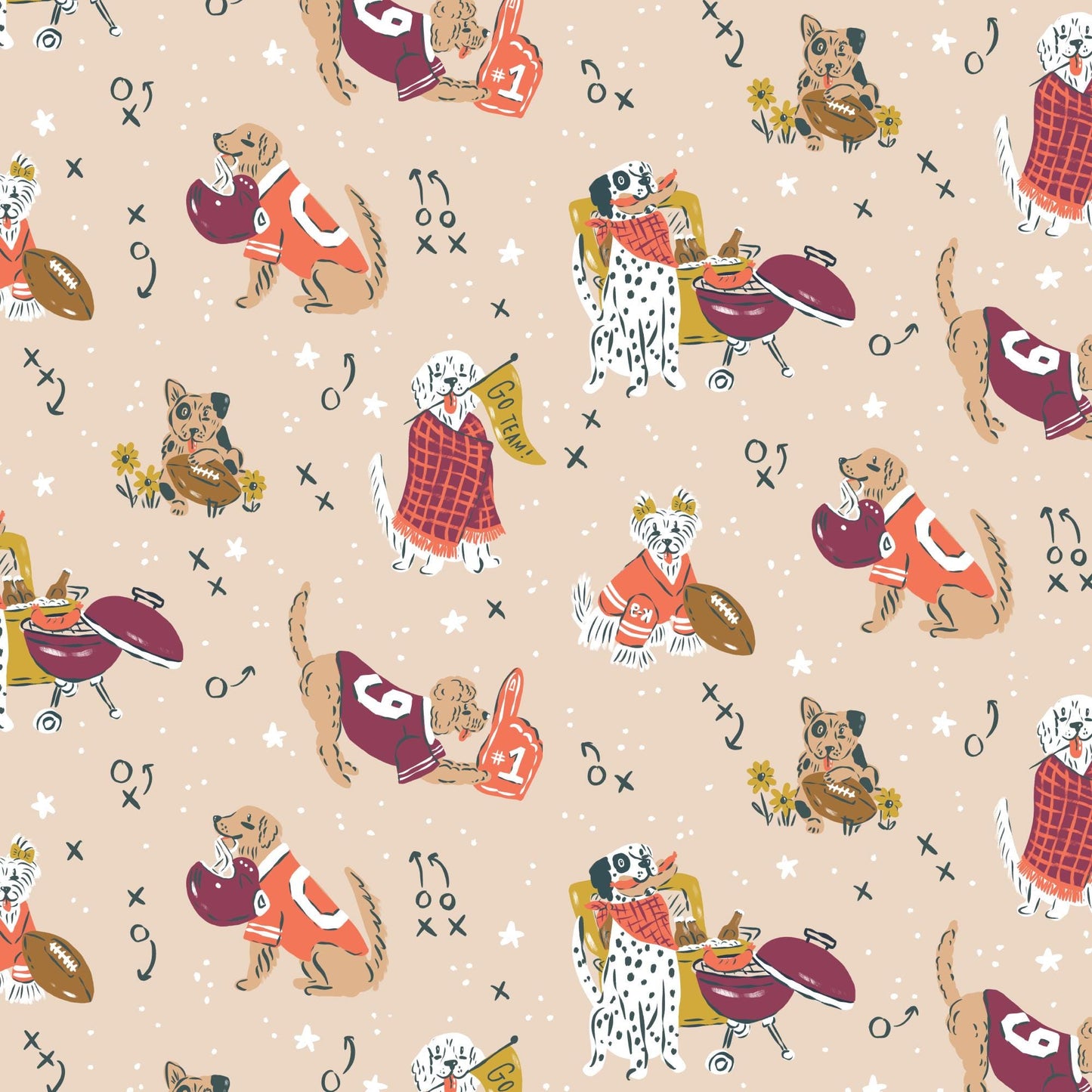 Time Fur Football Oat Multi Fabric | Touchdowns & Tailwags by Krissy Mast Cloud9 | Organic Cotton Dog Football Fabric 229551