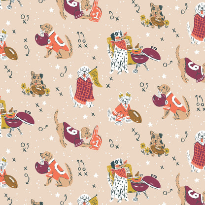 Time Fur Football Oat Multi Fabric | Touchdowns & Tailwags by Krissy Mast Cloud9 | Organic Cotton Dog Football Fabric 229551