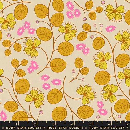 LoFi Linens Caper Floral Parchment Fabric | Rashida Coleman-Hale Ruby Star Society | Retro Floral Linen Blend RS1133 11CL