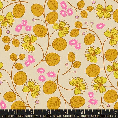 LoFi Linens Caper Floral Parchment Fabric | Rashida Coleman-Hale Ruby Star Society | Retro Floral Linen Blend RS1133 11CL