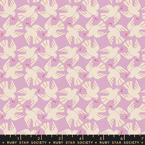 LoFi Linens Flock Yeah Wisteria Fabric | Rashida Coleman-Hale Ruby Star Society | Lavender Bird Linen Blend RS1131 23CL