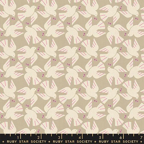 LoFi Linens Flock Yeah Khaki Fabric | Rashida Coleman-Hale Ruby Star Society | Bird Linen Blend RS1131 17CL