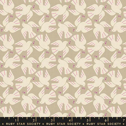 LoFi Linens Flock Yeah Khaki Fabric | Rashida Coleman-Hale Ruby Star Society | Bird Linen Blend RS1131 17CL