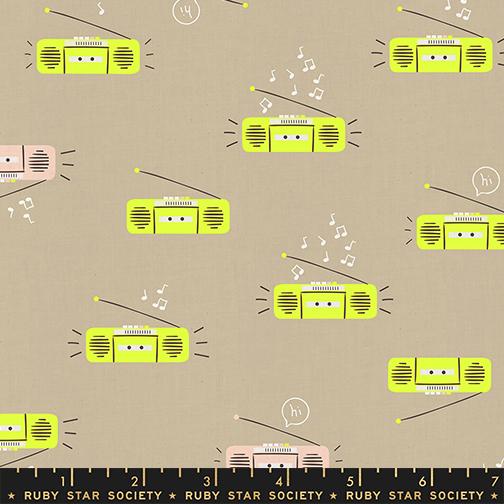 LoFi Linens Boom Khaki Fabric | Rashida Coleman-Hale Ruby Star Society | Retro Radio Linen Blend Fabric RS1130 13CL