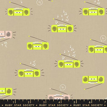LoFi Linens Boom Khaki Fabric | Rashida Coleman-Hale Ruby Star Society | Retro Radio Linen Blend Fabric RS1130 13CL