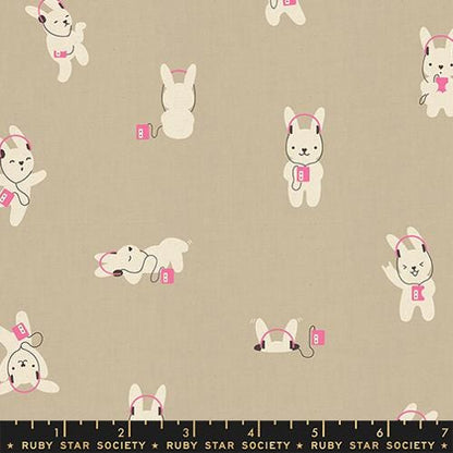 LoFi Linens Rabbeats Khaki Fabric | Rashida Coleman-Hale Ruby Star Society | Bunny Rabbit Linen Blend Fabric RS1129 15CL