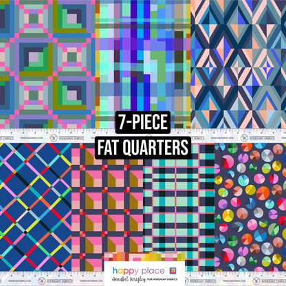 Blueberry Lagoon Fat Quarter Bundle | Happy Place Annabel Wrigley | 7 Piece Blue Aqua Windham Fabric Bundle