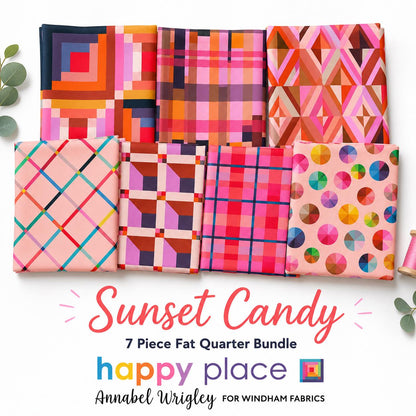 Sunset Candy Fat Quarter Bundle | Happy Place Annabel Wrigley | 7 Piece Pink Coral Orange Windham Fabric Bundle