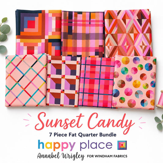 Sunset Candy Fat Quarter Bundle | Happy Place Annabel Wrigley | 7 Piece Pink Coral Orange Windham Fabric Bundle