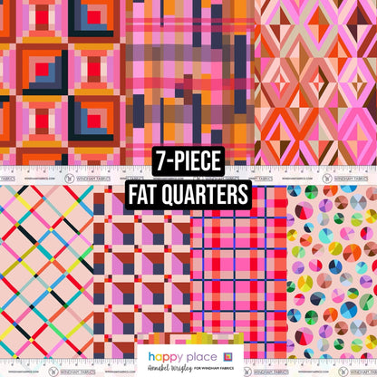 Sunset Candy Fat Quarter Bundle | Happy Place Annabel Wrigley | 7 Piece Pink Coral Orange Windham Fabric Bundle