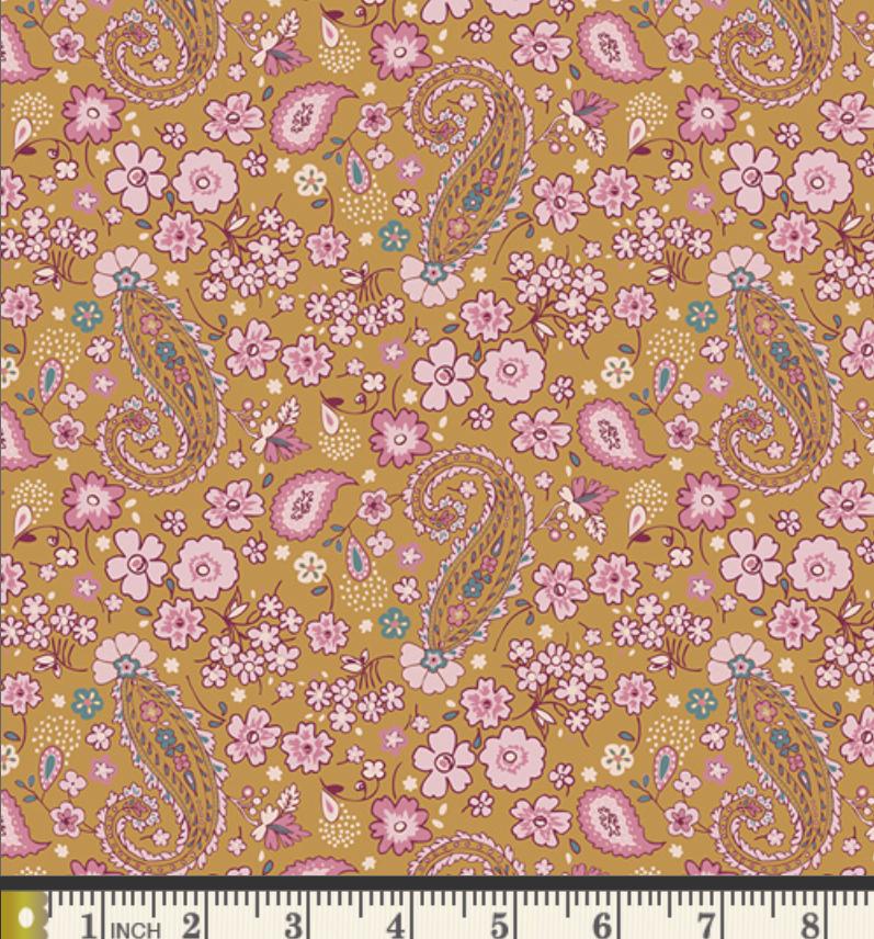 Boteh Florish Elan | Charming One by Sharon Holland | Art Gallery Fabrics | CHO-64106 | Mustard Paisley Floral Cotton