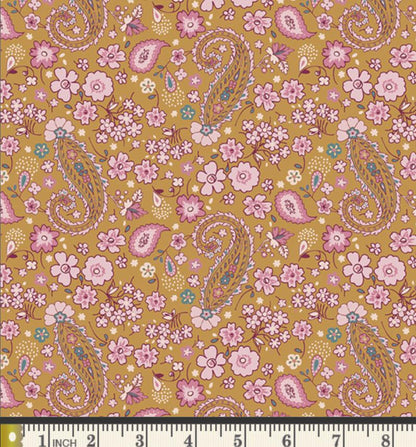 Boteh Florish Elan | Charming One by Sharon Holland | Art Gallery Fabrics | CHO-64106 | Mustard Paisley Floral Cotton