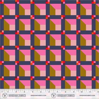 Happy Place Night Sky Fabric | Window 55376D-12 | Annabel Wrigley Windham Fabrics | Navy Pink Geometric Quilting Cotton