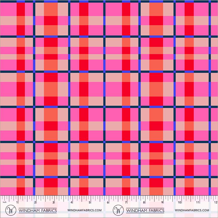 Happy Place Tower Sunset Fabric | 55377D-2 | Annabel Wrigley Windham Fabrics | Pink Coral Plaid Quilting Cotton