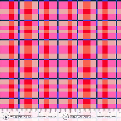 Happy Place Tower Sunset Fabric | 55377D-2 | Annabel Wrigley Windham Fabrics | Pink Coral Plaid Quilting Cotton