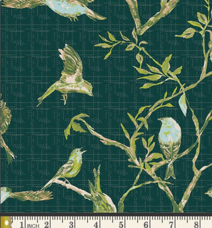 Garden Chorus Moss by Bari J for Art Gallery Fabrics | My Mother’s Daughter | MMD-47307 | Dark Green Bird Botanical Quilting Cotton