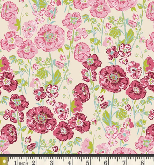 Hollyhocks in Bloom Peony by Bari J for Art Gallery Fabrics | My Mother’s Daughter | MMD-47300 | Pink Floral Quilting Cotton