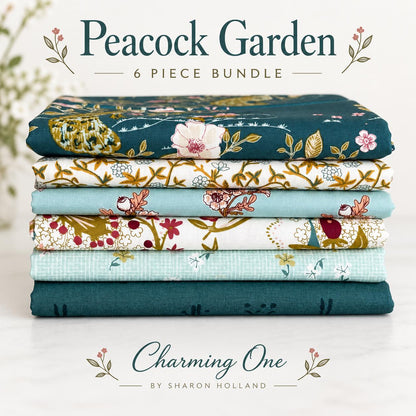 Peacock Garden Fabric Bundle | 6 Fat Quarters | Charming One Sharon Holland | Teal Blue Floral Art Gallery Fabrics
