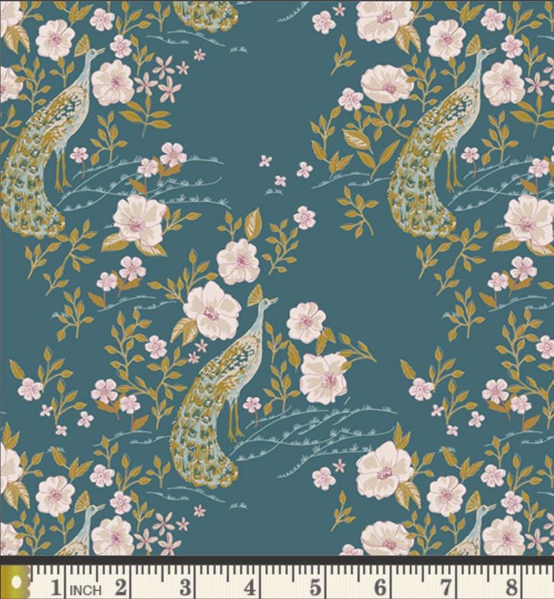 Peacock Garden Fabric Bundle | 6 Fat Quarters | Charming One Sharon Holland | Teal Blue Floral Art Gallery Fabrics
