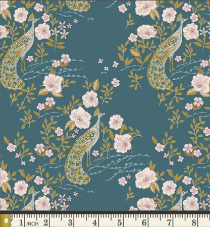 Peacock Garden Fabric Bundle | 6 Fat Quarters | Charming One Sharon Holland | Teal Blue Floral Art Gallery Fabrics