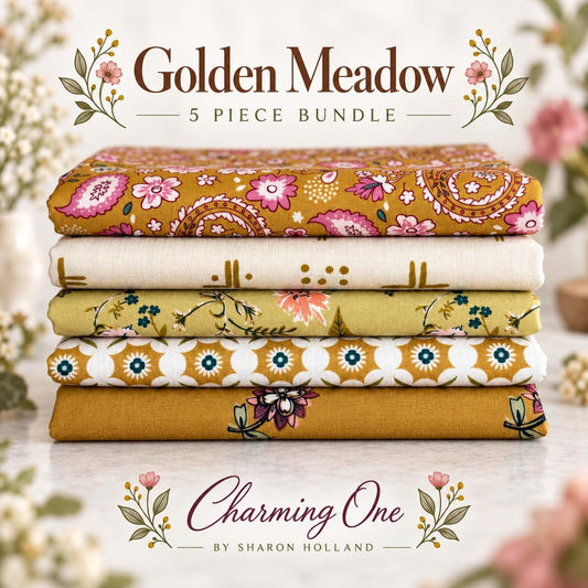 Golden Meadow Fabric Bundle | 5 Fat Quarters | Charming One Sharon Holland | Mustard Ochre Floral Art Gallery Fabrics