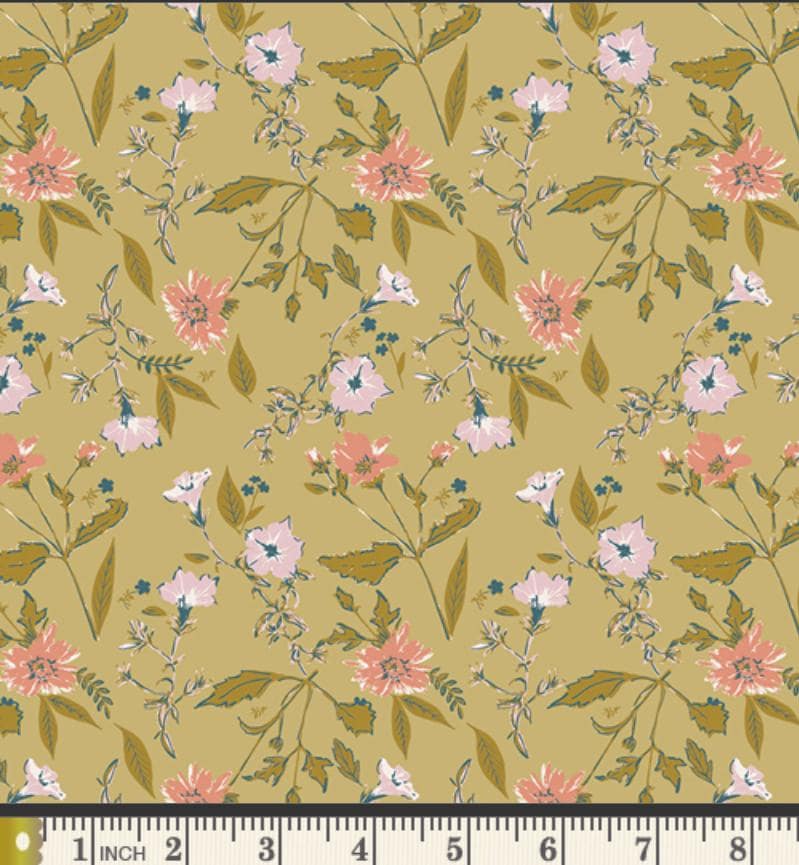 Golden Meadow Fabric Bundle | 5 Fat Quarters | Charming One Sharon Holland | Mustard Ochre Floral Art Gallery Fabrics