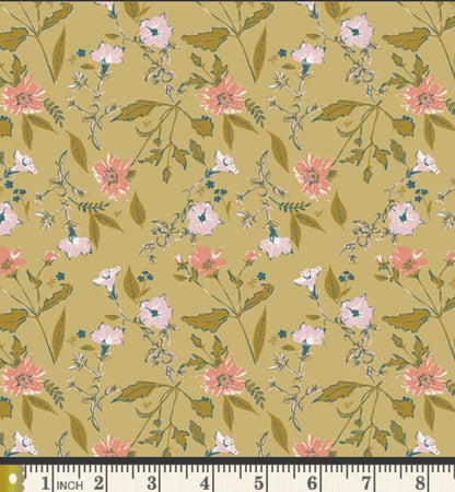 Golden Meadow Fabric Bundle | 5 Fat Quarters | Charming One Sharon Holland | Mustard Ochre Floral Art Gallery Fabrics