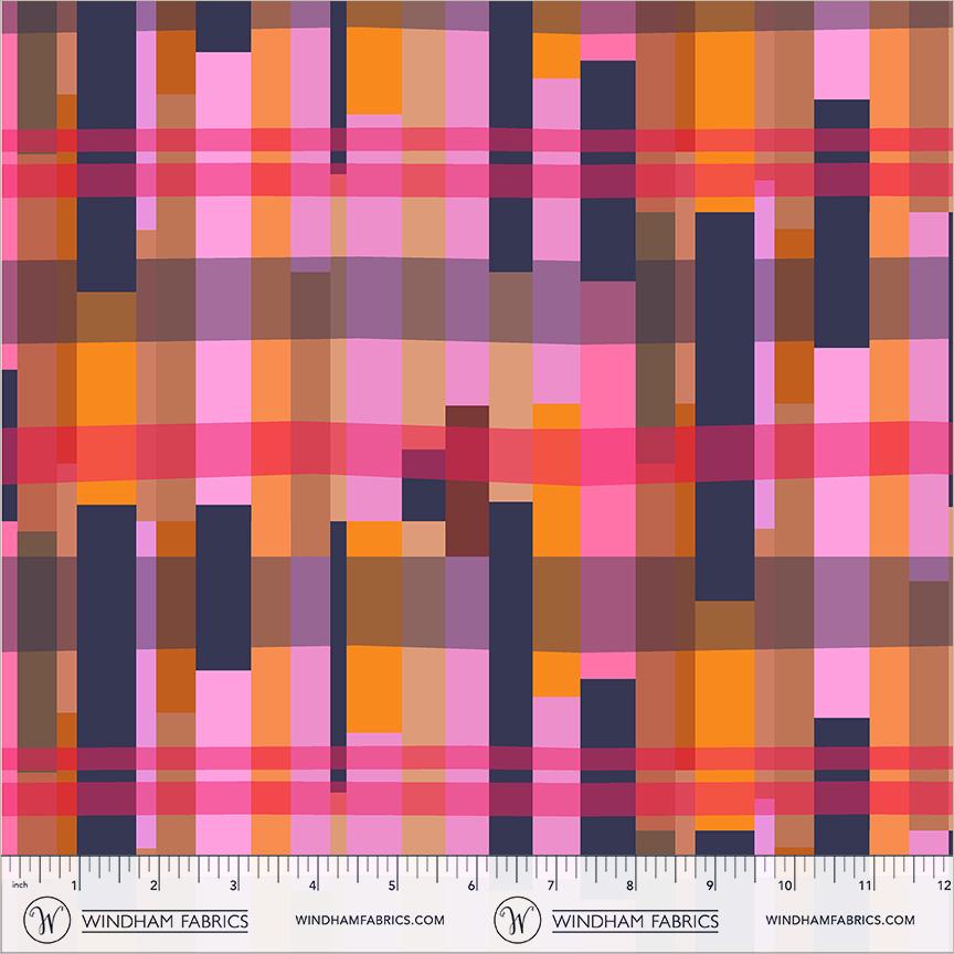 Happy Place Passage Sunset Fabric | 55373D-2 | Annabel Wrigley Windham Fabrics | Pink Orange Plaid Quilting Cotton