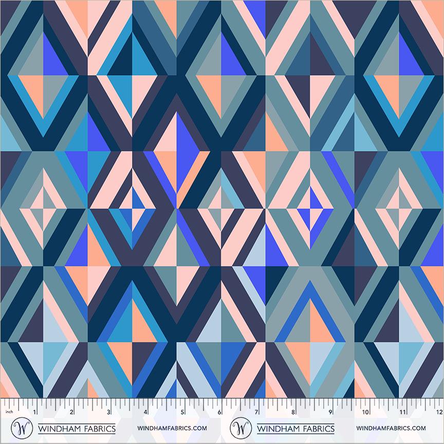 Happy Place Diamonds Blueberry Fabric | 55374D-7 | Annabel Wrigley Windham Fabrics | Blue Geometric Quilting Cotton