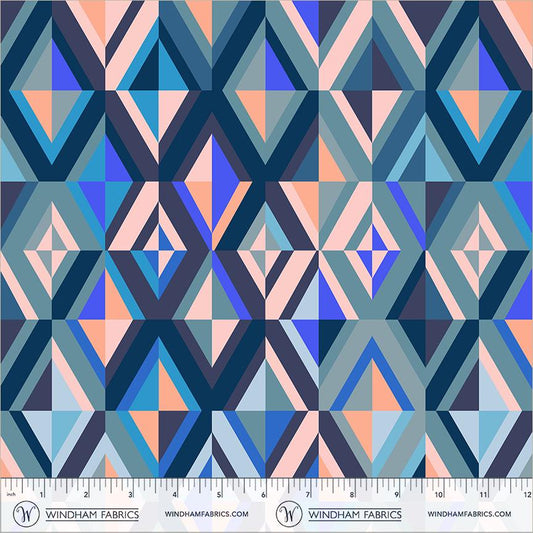 Happy Place Diamonds Blueberry Fabric | 55374D-7 | Annabel Wrigley Windham Fabrics | Blue Geometric Quilting Cotton