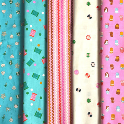 Notion Candy 5 Piece Fat Quarter Bundle | 1-800-Notion Ruby Star Society | Sewing Fabric Bundle | Pink Aqua Quilting Cotton