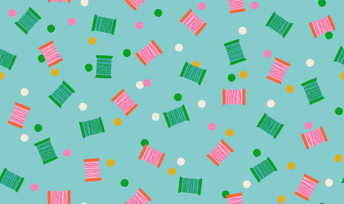 Notion Candy 5 Piece Fat Quarter Bundle | 1-800-Notion Ruby Star Society | Sewing Fabric Bundle | Pink Aqua Quilting Cotton