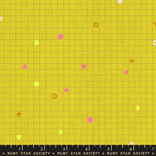 LoFi Linens Power Grid Citron Fabric | Rashida Coleman-Hale Ruby Star Society | Yellow Grid Linen Blend RS1135 13CL