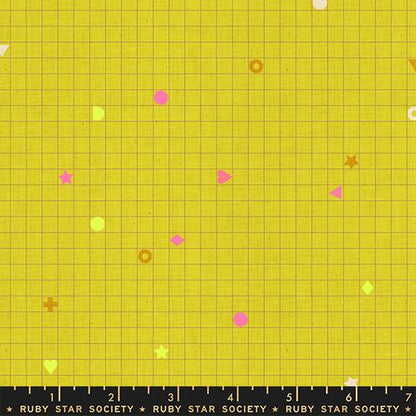 LoFi Linens Power Grid Citron Fabric | Rashida Coleman-Hale Ruby Star Society | Yellow Grid Linen Blend RS1135 13CL