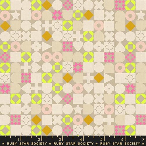 LoFi Linens Blocked Khaki Fabric | Rashida Coleman-Hale Ruby Star Society | Geometric Linen Blend RS1134 13CL