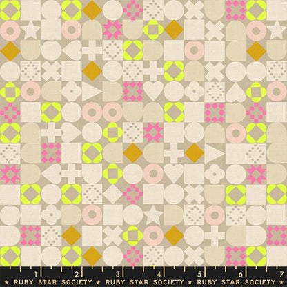LoFi Linens Blocked Khaki Fabric | Rashida Coleman-Hale Ruby Star Society | Geometric Linen Blend RS1134 13CL