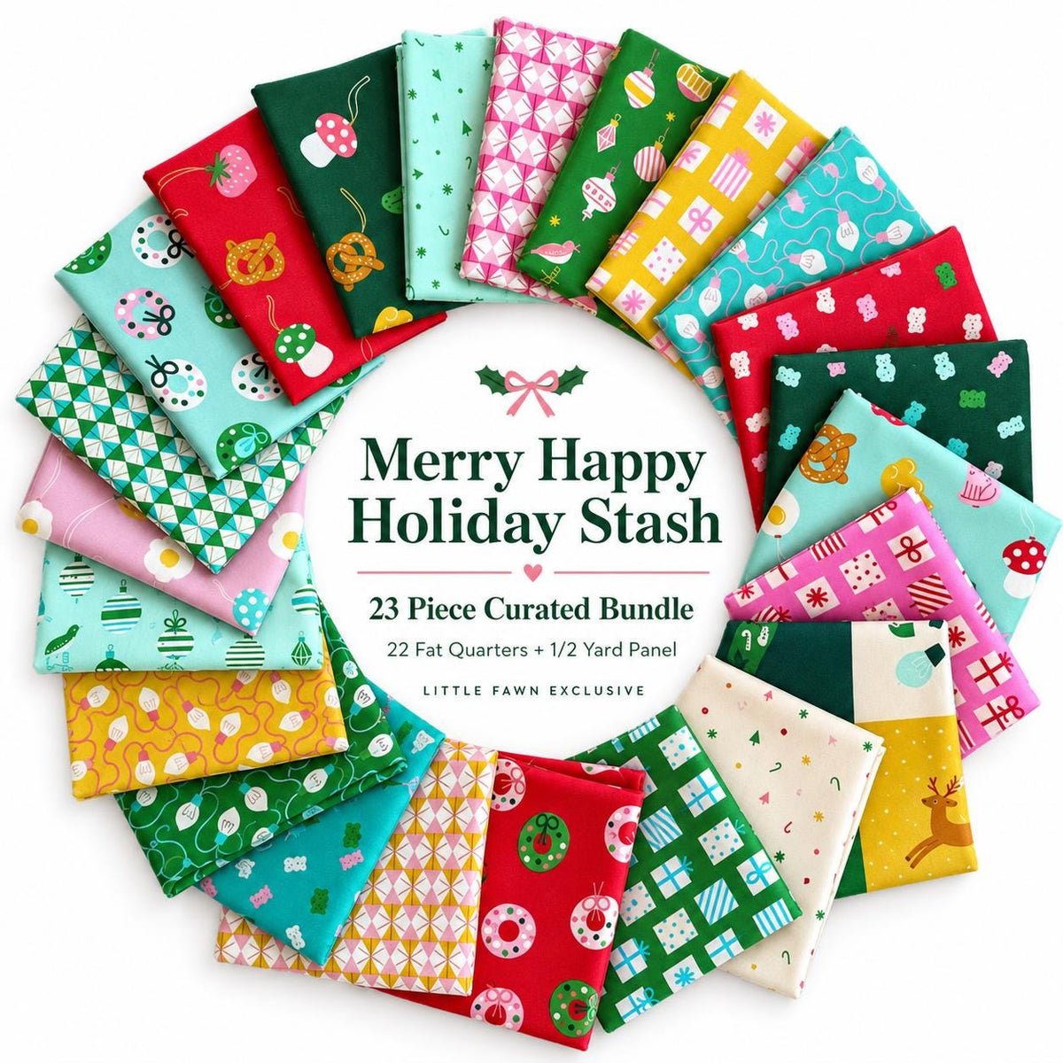 Merry Happy Fat Quarter Bundle 23 Piece | Ruby Star Society Christmas Fabric | 22 Fat Quarters + Half Yard Panel | Holiday Quilt Fabric