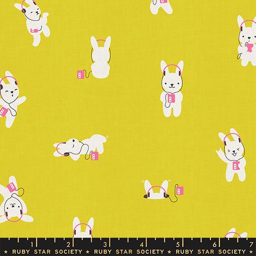 LoFi Linens Rabbeats Citron Fabric | Rashida Coleman-Hale Ruby Star Society | Bunny Rabbit Linen Blend RS1129 17CL