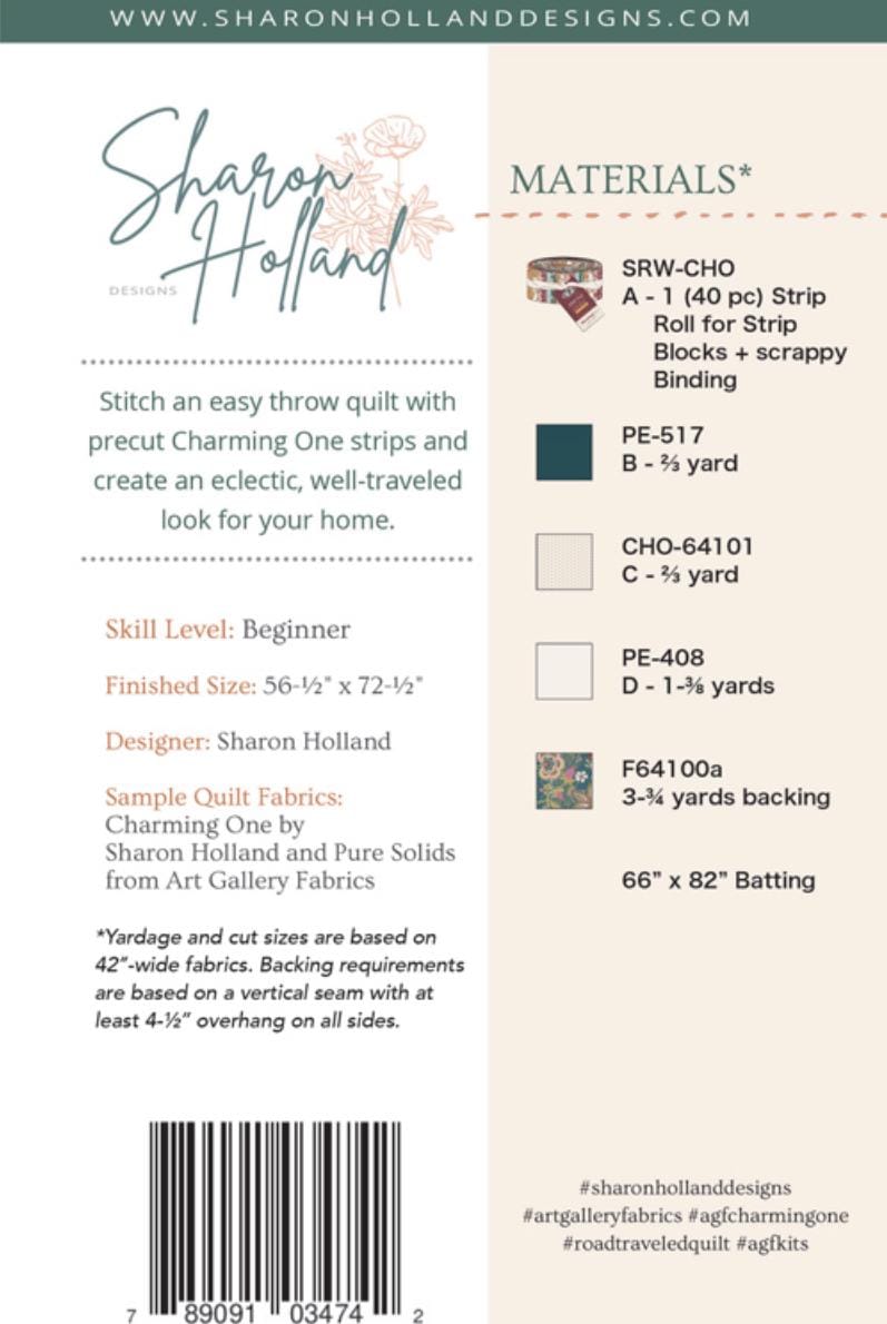 Road Traveled Quilt Pattern | Sharon Holland | Charming One | Art Gallery Fabrics | Beginner Strip Roll Throw Quilt CHO-P-RT