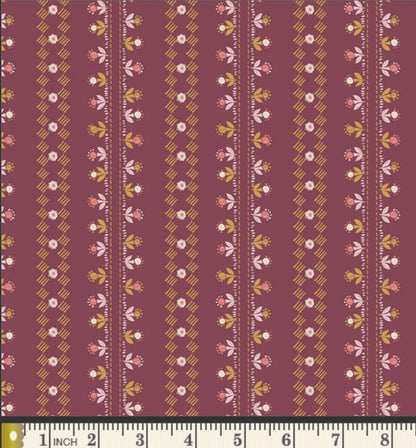Filigree Stripe | Charming One by Sharon Holland | Art Gallery Fabrics | CHO-64105 | Berry Floral Stripe Quilting Cotton
