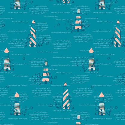 Seaside Signal Fabric - Island Life by Patty Basemi - Art Gallery Fabrics Lighthouse Cotton - ISL-35505
