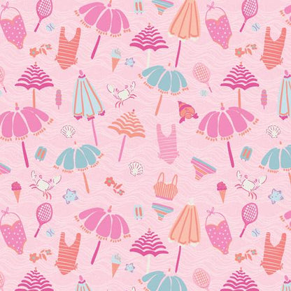 Beach Bundle Fabric - Island Life by Patty Basemi - Art Gallery Fabrics Pink Beach Novelty Cotton - ISL-35511