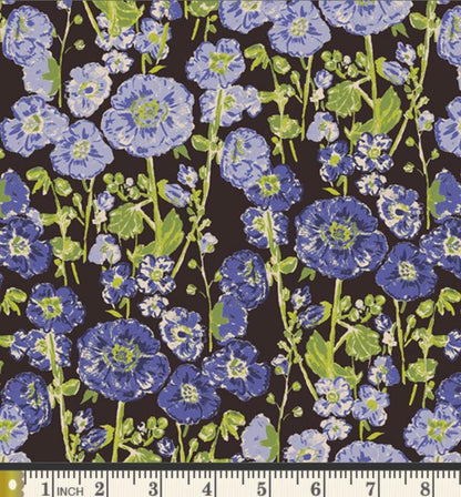 Hollyhocks in Bloom Periwinkle by Bari J for Art Gallery Fabrics | My Mother’s Daughter | MMD-57300 | Blue Floral Quilting Cotton