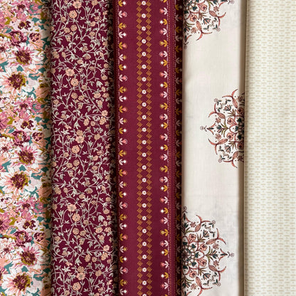 Plum & Petal Fabric Bundle | 5 Fat Quarters | Charming One Sharon Holland | Plum Mauve Floral Art Gallery Fabrics