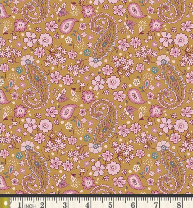 Golden Meadow Fabric Bundle | 5 Fat Quarters | Charming One Sharon Holland | Mustard Ochre Floral Art Gallery Fabrics