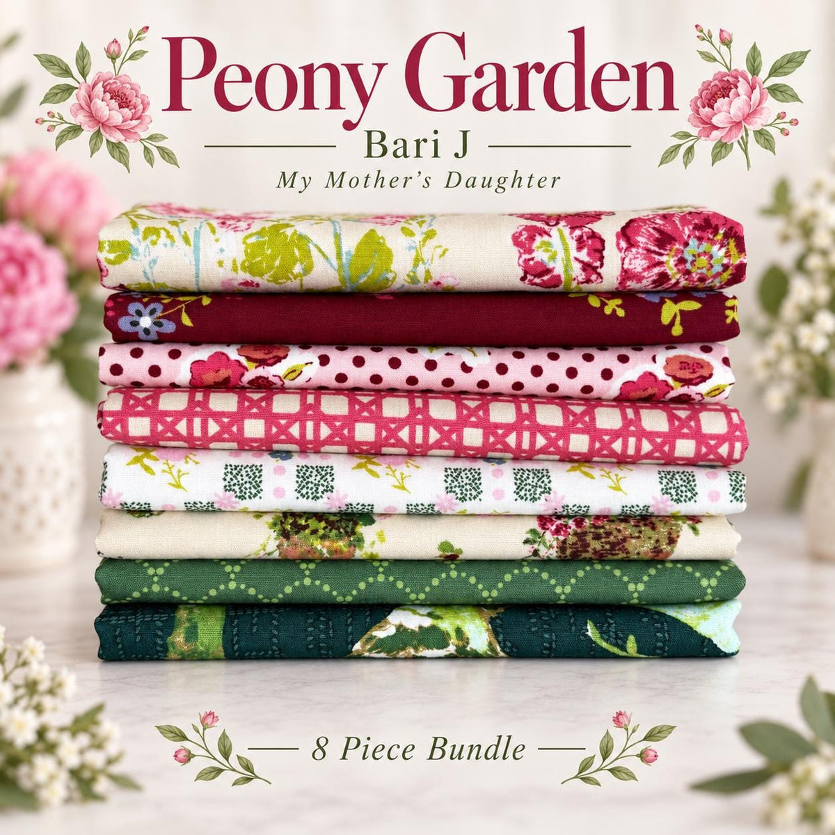 Peony Garden 8 Piece Fabric Bundle | My Mother’s Daughter by Bari J | Art Gallery Fabrics | Fat Quarter or Half Yard