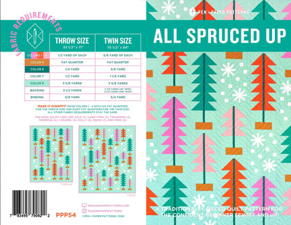 All Spruced Up Quilt Pattern by Pen + Paper Patterns | PPP54 | Printed Paper Pattern | Fat Quarter Friendly Christmas Tree Quilt