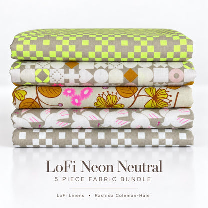 LoFi Neon Neutral 5 Piece Fabric Bundle | Ruby Star Society | Rashida Coleman-Hale | Neon Yellow Khaki Fat Quarters